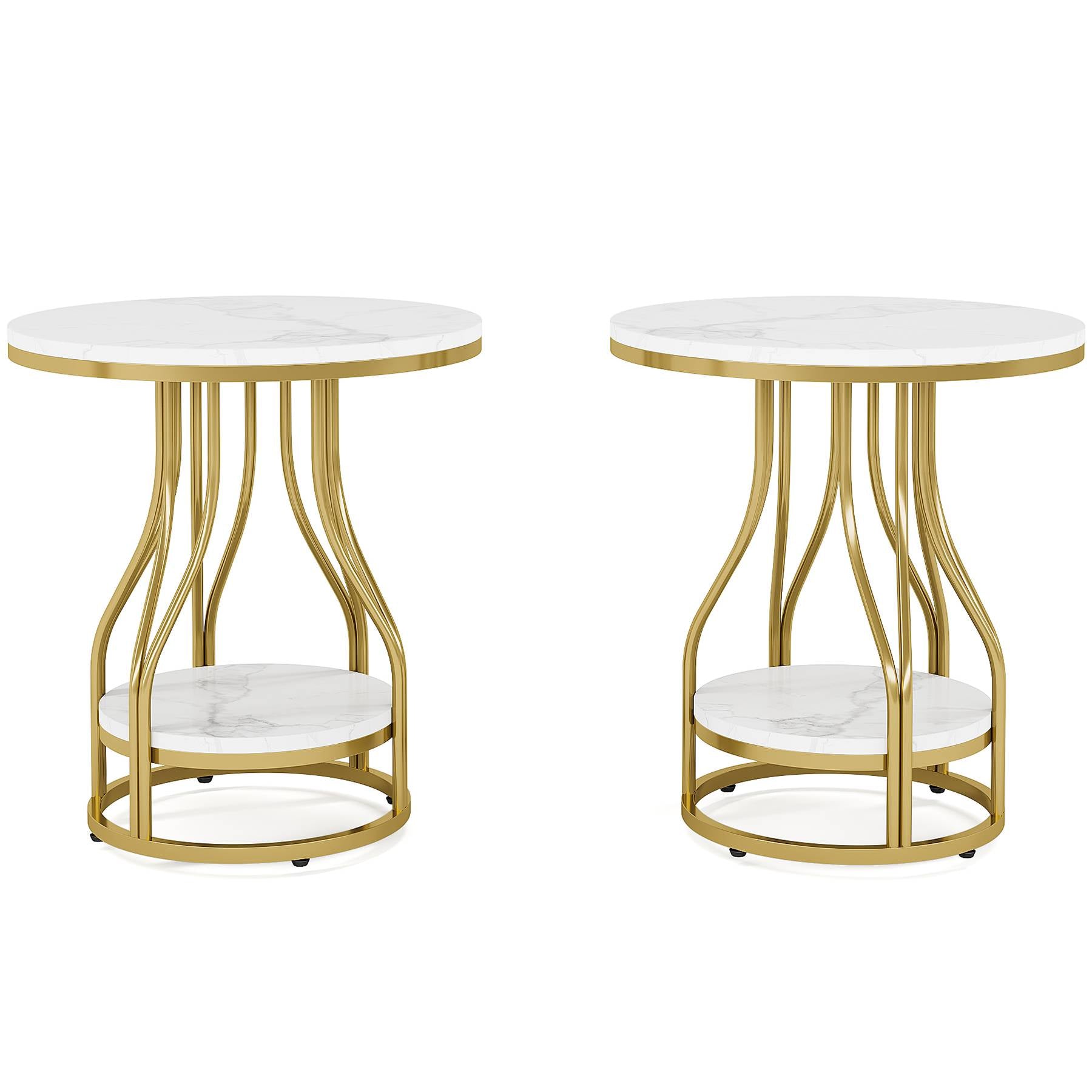 End Table, Round 2-Tier Sofa Side Table with Metal Frame Tribesigns